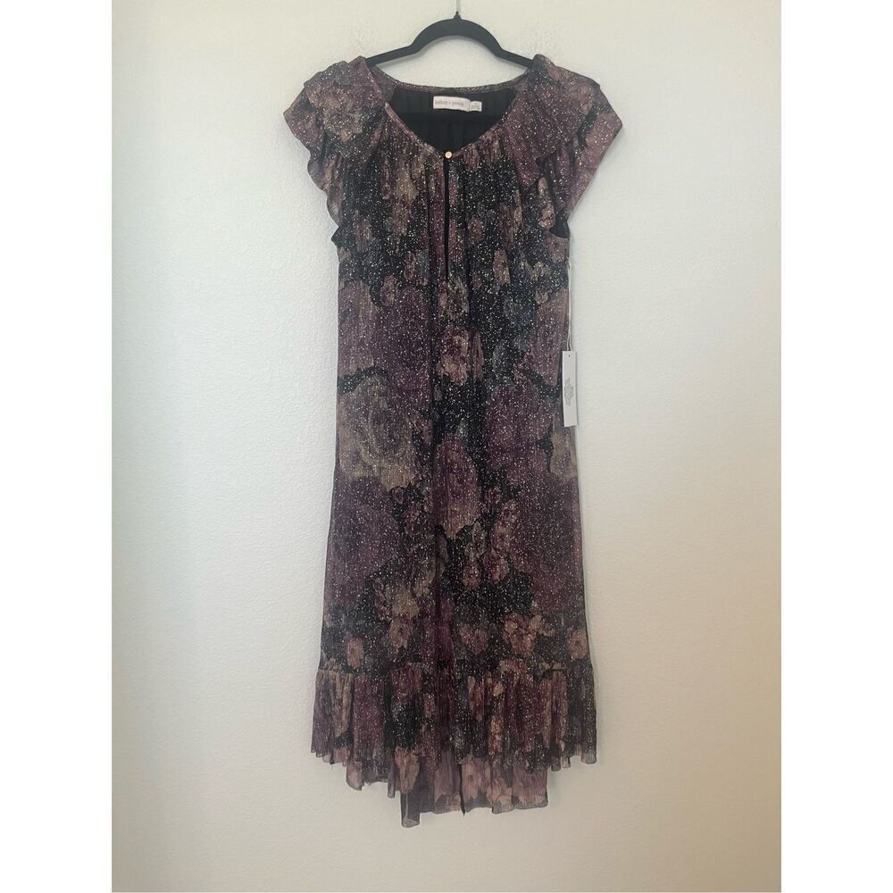 Bishop & Young Alessia Metallic Floral Midi Dress NEW NWT
